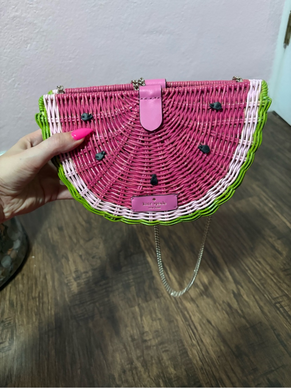 kate spade Watermelon Straw Crossbody Bag in Pink, Green - Picture 2 of 6